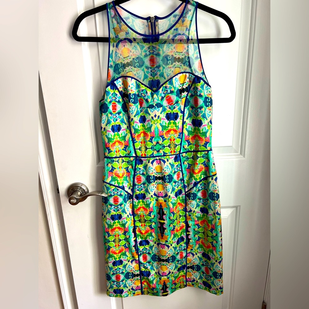 NWOT Milly Kaleidoscope Cotton Sateen Mesh Racer Dress Sz 8